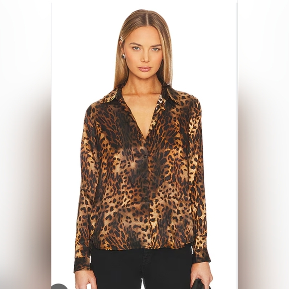 L'Agence Tyler Silk Leopard Print Blouse Button Up Shirt - Picture 11 of 12